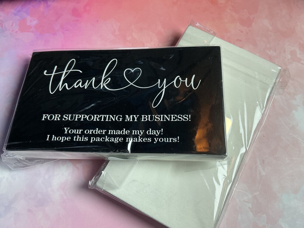 ★ 25 Black & White Thank You Small Business Order Insert Cards 2x3.5